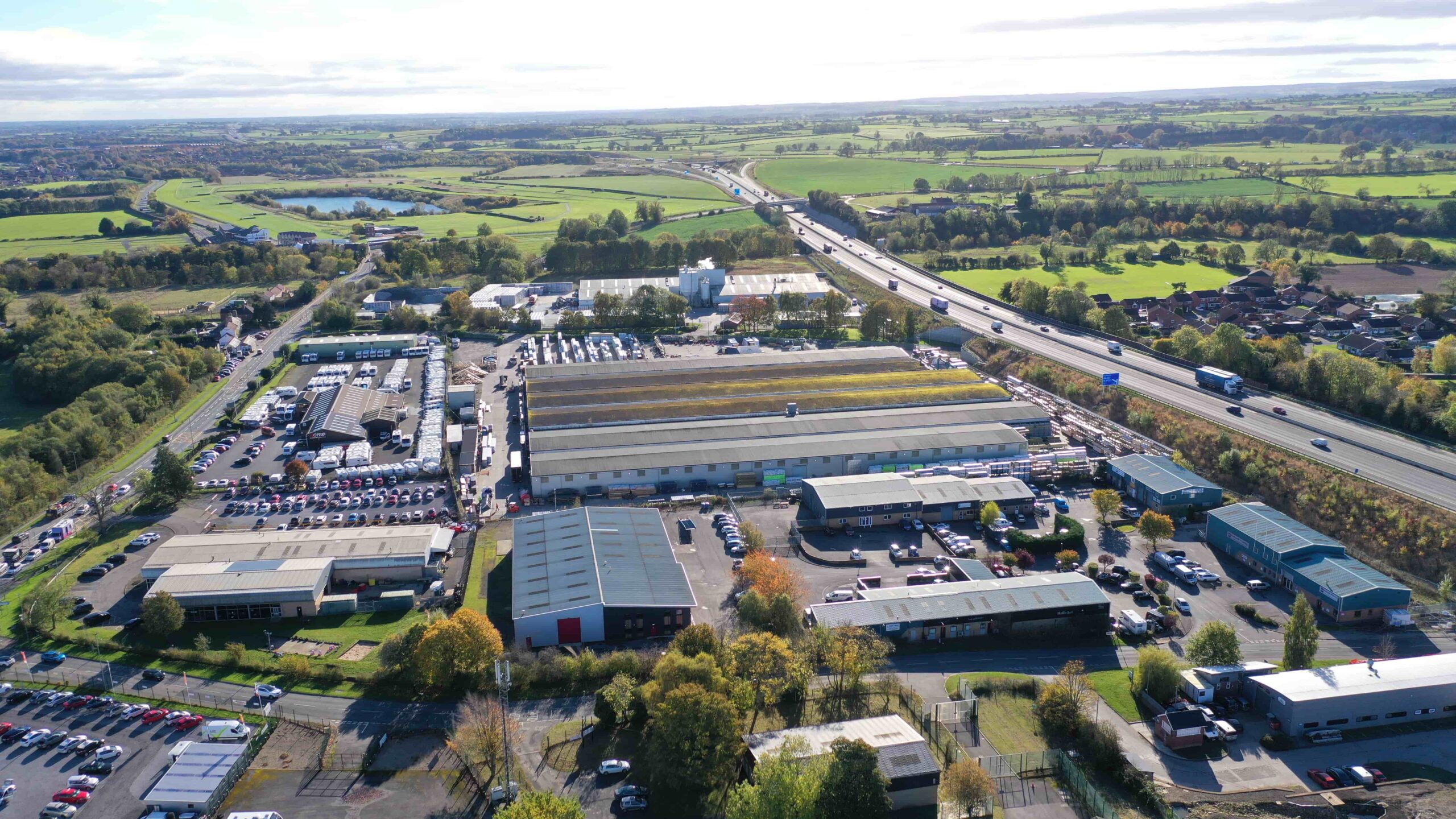 invest-strategic-gatherley-road Aerial photograph of Gatherley Road Industrial Estate showing industrial units and their adjacency to the A1(m)